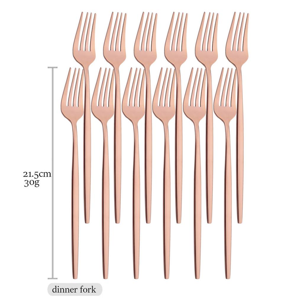 Drmfiy 12Pcs Rose Gold Cutlery Set Fork Knife Spoon Flatware Stainless Steel Dinnerware Set Lomg Ice Spoon Kitchen Set Tableware