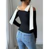JKASHDK Women's Fashion Casual Spring Autumn Solid Color Print Long Sleeve One Shoulder Blouses & Shirts