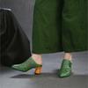 Johnature Genuine Leather Retro Ethnic Style High Heels Pointed Toe Slippers Versatile Women's Shoes