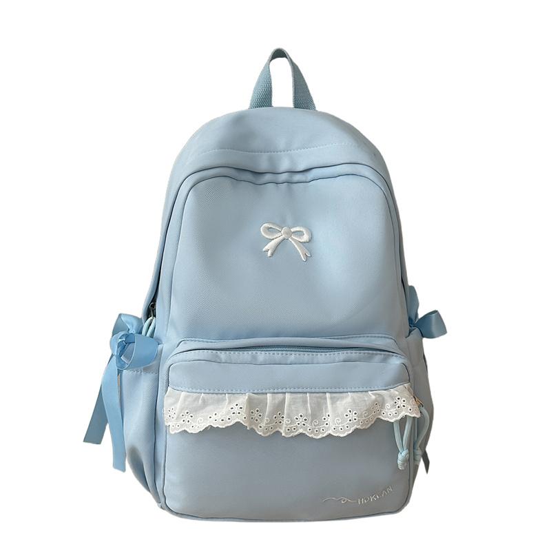Zaino con Ricamo a Fiocco Pizzo di Nylon Borsa Scolastica per Studenti