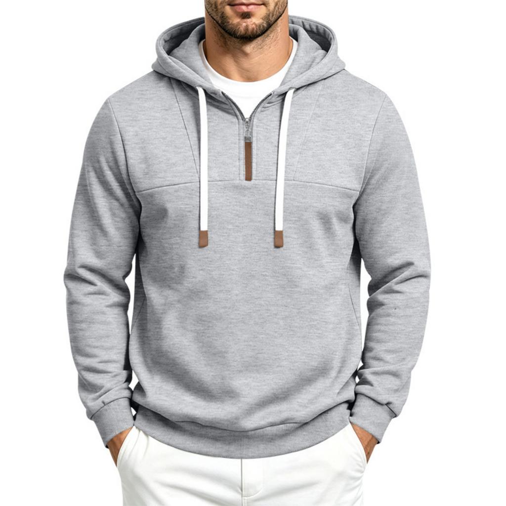 Men's Lined Half Zip Hoodie Colorblock Loose Fit Hooded Sweatshirt