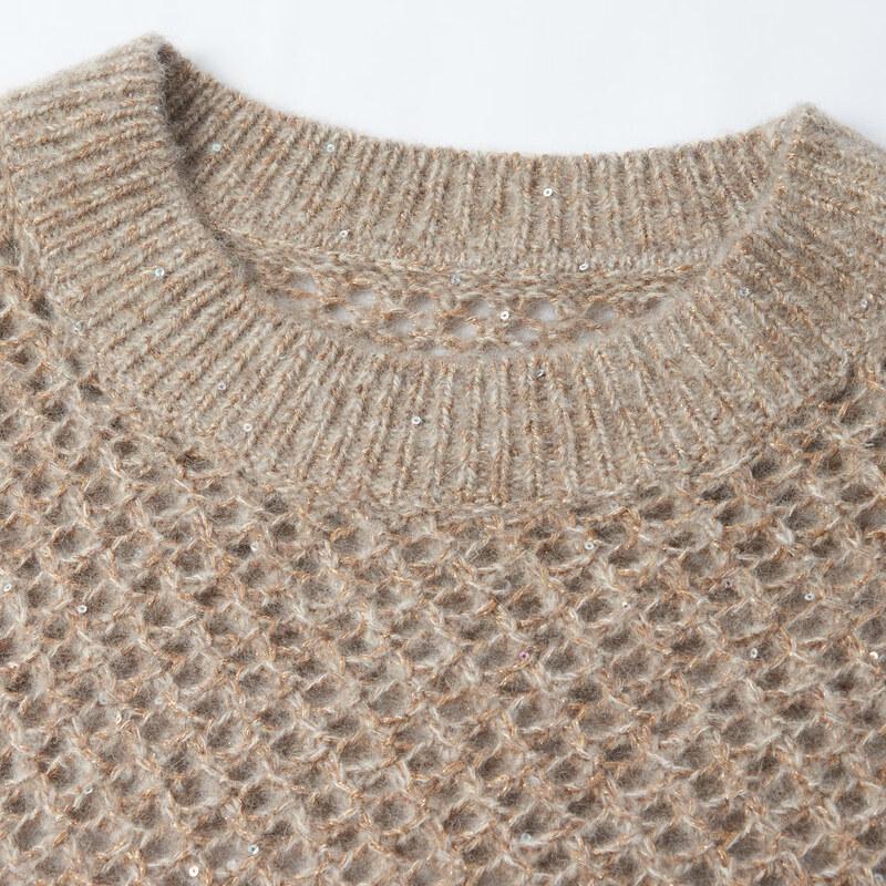 Eifini Women's Openwork Round Neck Pullover Knit Sweater