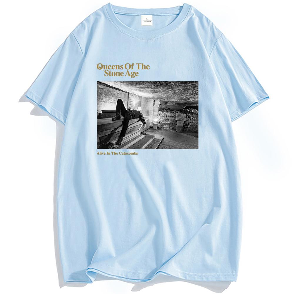 2025 Alive In The Catacombs TShirt QUEENS OF THE STONE AGE QOTSA Tshirts Rock Band Grunge Fashion T Shirt Summer Cotton Unisex Tee