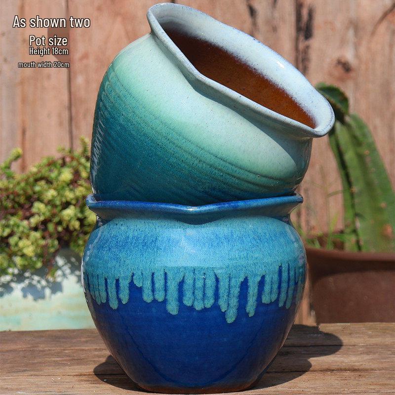 Handmade Vintage Coarse Pottery Large Succulent Planter, Breathable Purple Clay Flower Jar