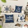 1 \ 4pcs blue Christmas pillow cover, single-sided printed cushion cover, suitable for living room sofas (without pillow core)