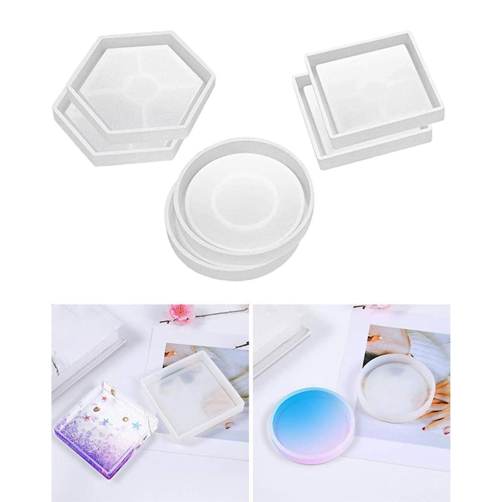 6Pcs Epoxy Resin Coasters Molds DIY Crafts Coaster Silicone Mould Cup Mat