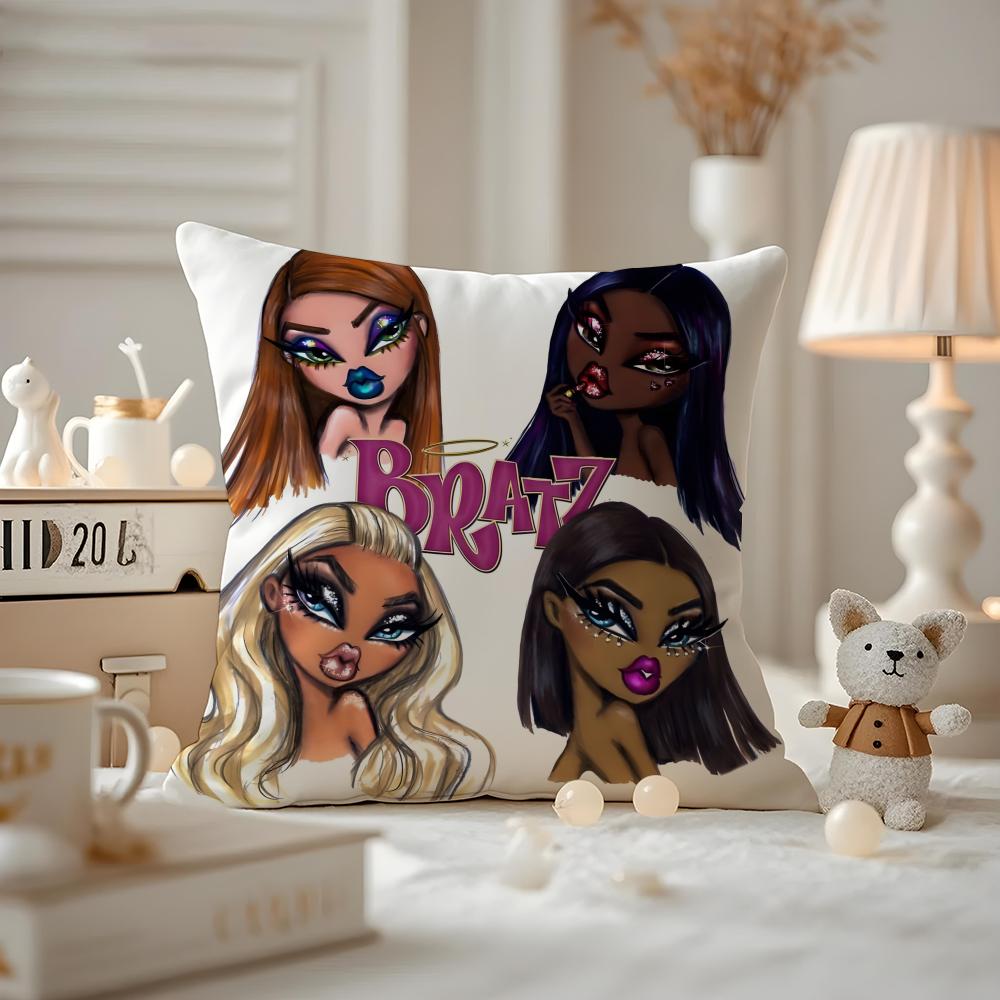 BBratzZ Fashion mMask gGirl Cushion Cover Antidustmite Pillowcase Invisible Zipper Silky Short Plush Sofa Cushion Cover
