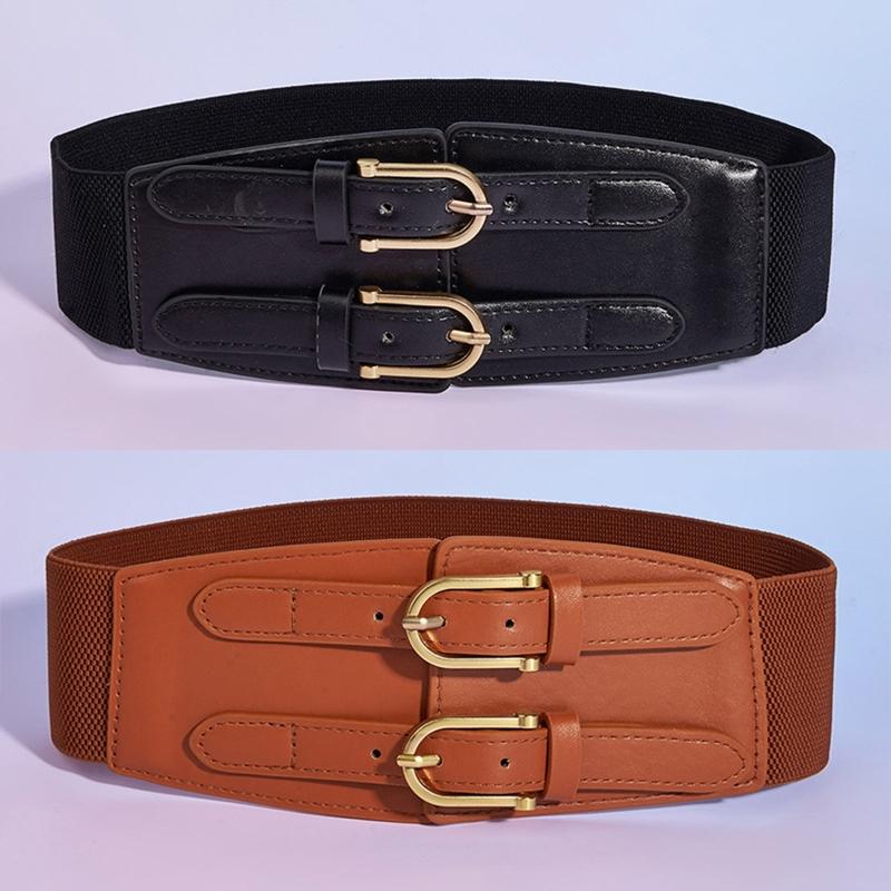 Gothic Solid Color Lift Up Female Waist Corset Wide Faux Leather Belt Women Fashion Slimming Waistband Elastic Corsets