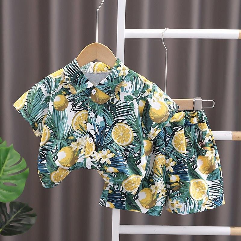 Adorable Boys Hawaiian Floral Shirt And Short Set For Summer Beach Vacation In Soft Cotton