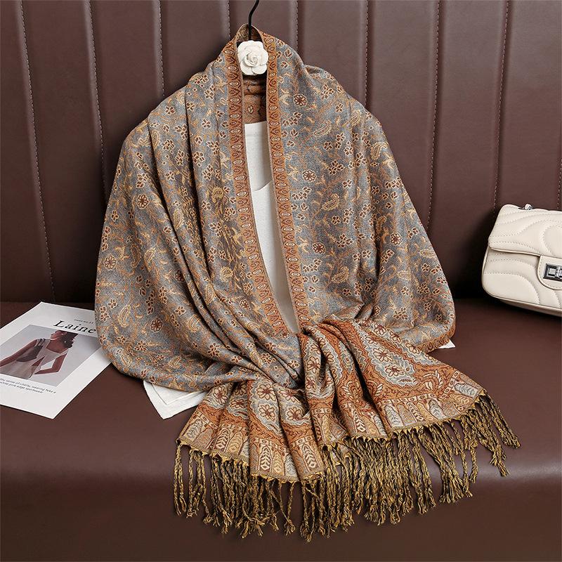 Spring And Autumn Atmosphere Imitation Cashmere Versatile Women'S Scarf Comfortable Shawl Temperament Cashew Jacquard Shawl