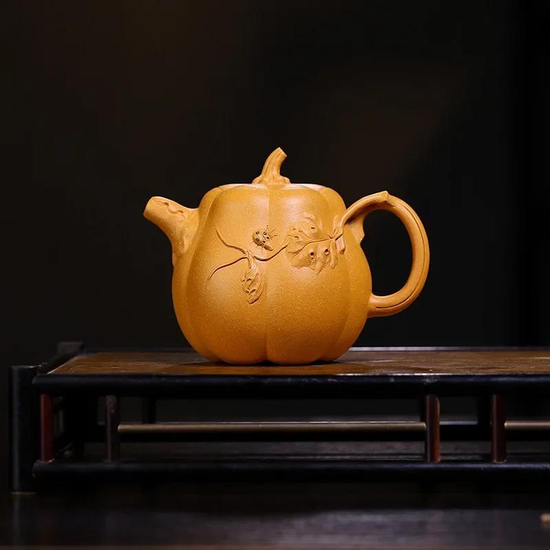 

220 мл Высококлассные Исинские Чайники из Фиолетовой Глины Мастерская Ручная Работа Чайник-Тыква Глина из Сырой Руды Золотого Сечения Китайский Чайный Набор Цзыша