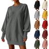 Women's Loose Fit Knit Midi Sweater Dress with Sleeves and Turn-Down Collar