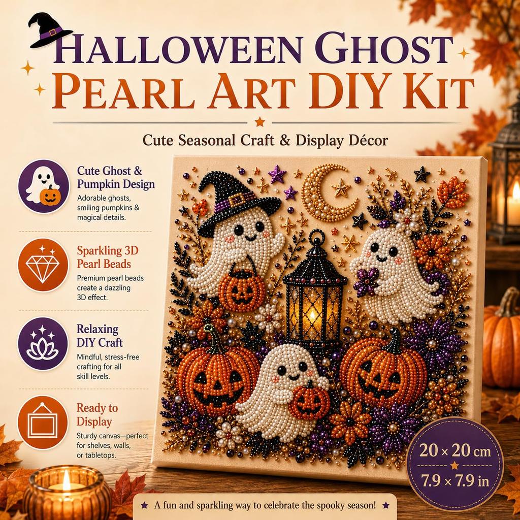 Halloween Ghost & Pumpkin 3D Pearl Art DIY Kit for Adults Cute Spooky Diamond Painting Craft Kit