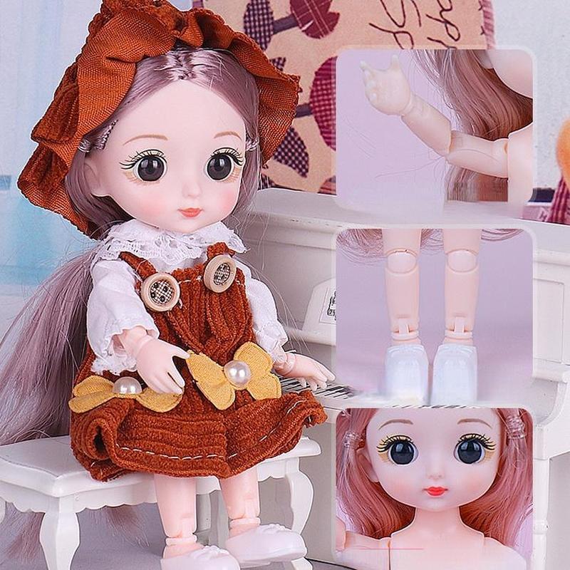 16CM Mini Movable 21Jointed Doll Girls Toy 3D Big Eyes BJD Princess Full Outfits  Dresses  Collection Childrens Doll Gift
