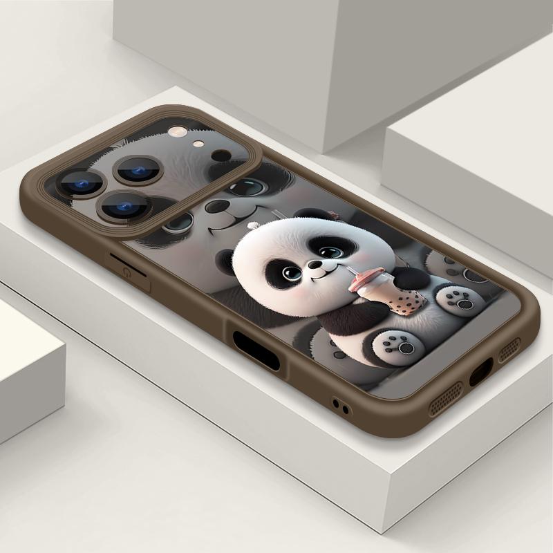 Milk tea-drinking Panda Pattern Case For iPhone 17 Pro Max Funda Shockproof Bumper Cover For iPhone 16 Pro Max 15 14 13 12 11 Air 16E