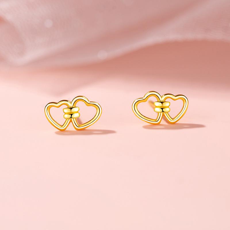 Interlocking Love Stud Earrings Women's Simple Niche Design Sense Hollow Double Heart Earrings Small Fresh Commuter Earrings