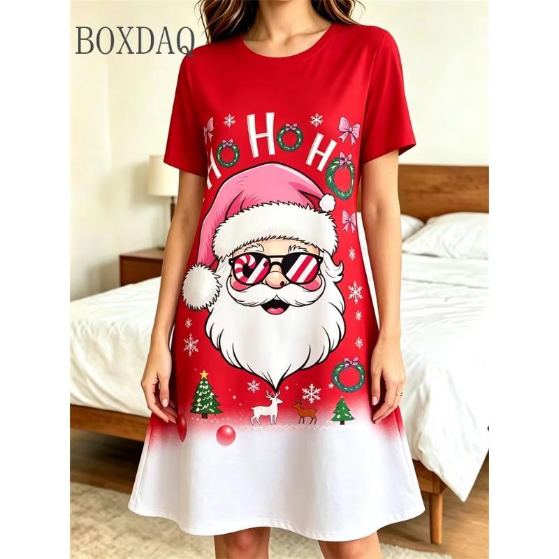 Summer Ladies Santa 3D Printed Short Sleeve Dress