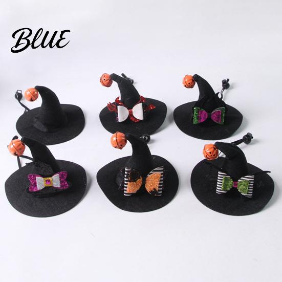 Pet Photo Prop Hat Halloween Cat Wizard Hat Bent Pointed with Pumpkin Bell Accessories Sequined Bow Festive for Cats Small Dogs