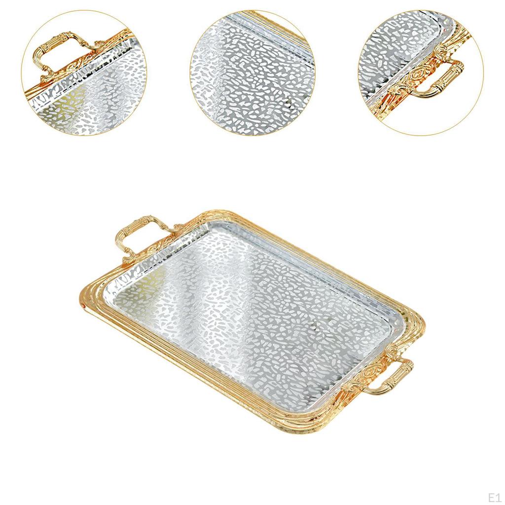 Tavă de servire decorativă din fier forjat cu mânere, pentru deserturi, bijuterii, vanitate pentru cafenele