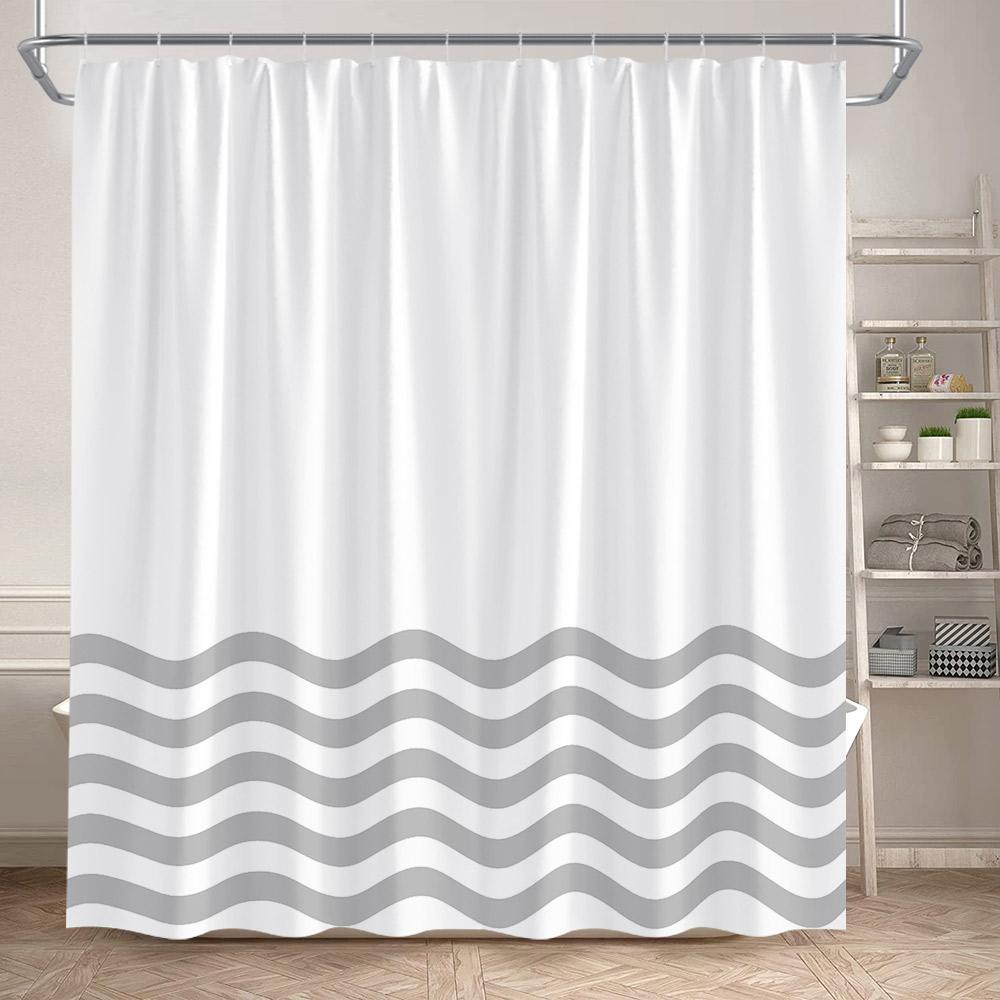 Czarno-biała Pasiasta Falista Zasłona Prysznicowa Kreatywny Geometryczny Wzór Liniowy Nowoczesne Minimalistyczne Zasłony Łazienkowe Tkanina Wystrój Domu