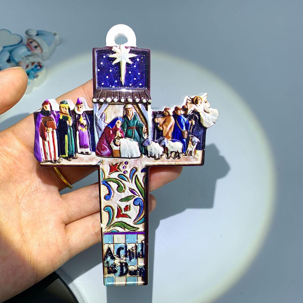 Resin Handpainted Charming Cross Jesus Seven Blessings Festive Hanging Accessory For Holidays