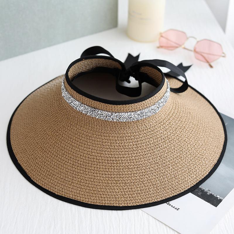 Women's Summer Foldable Straw Hat Shining Female Big Brim Sun Hats Casual Outdoor Beach Cap Girl Uv Protected Cap Chapeau Femme