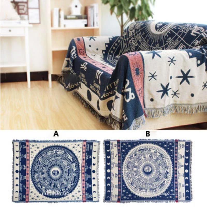 Retro Rutig Vinter Bomull Linne Vävda Linjer Filt Soffhandduk Stickad Förtjockad Värmedyna Mat Bohemisk Boho Pläd Rese Sängöverkast