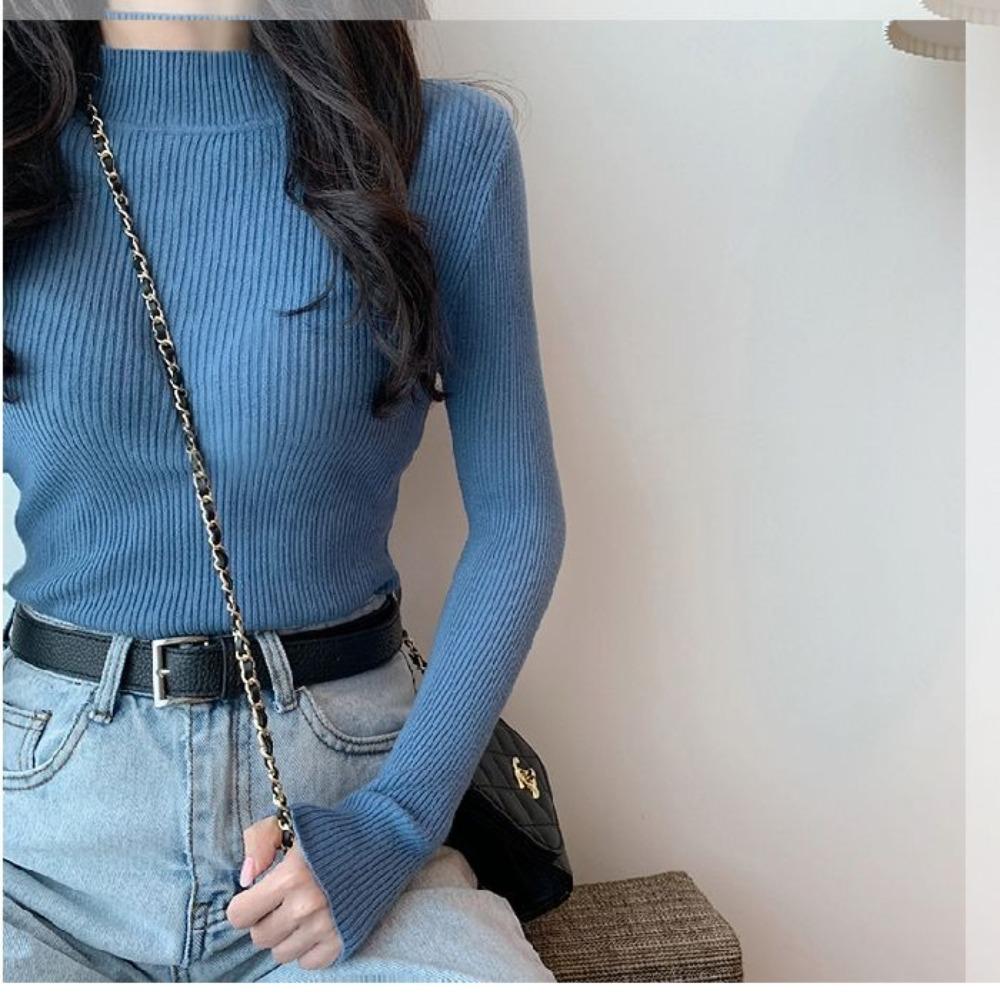 This Is A New, Stylish and Versatile Women's Autumn and Winter Sweater with A Semi-high Collar. It's A Long-sleeved Top