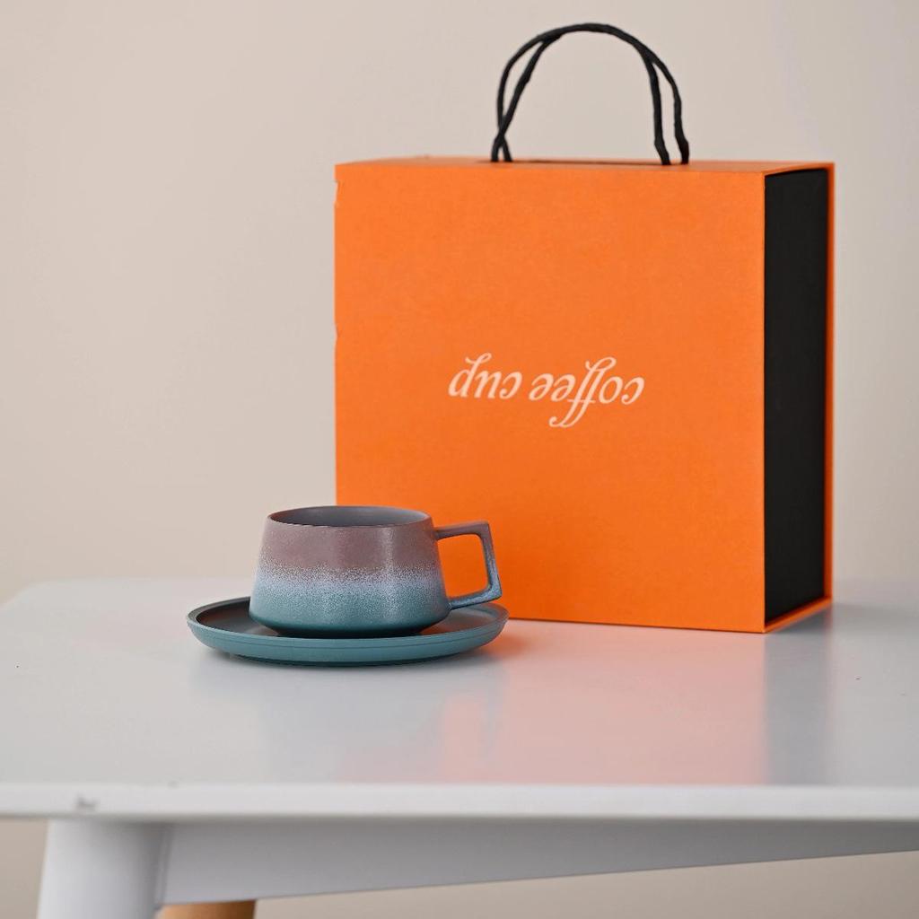 Melo Exquisite Color Block Ceramic Coffee Mug and Saucer Gift Set