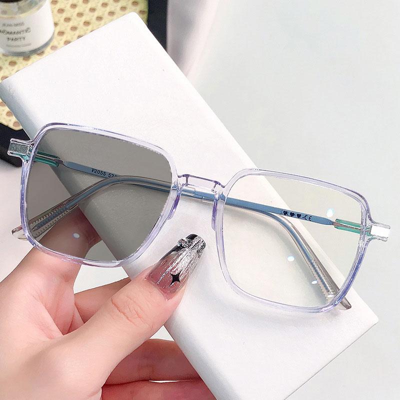 Photochromic Glasses Women'S Square Anti-Blue Flat Glasses Fashion Outdoor Casual Sunglasses Vintage