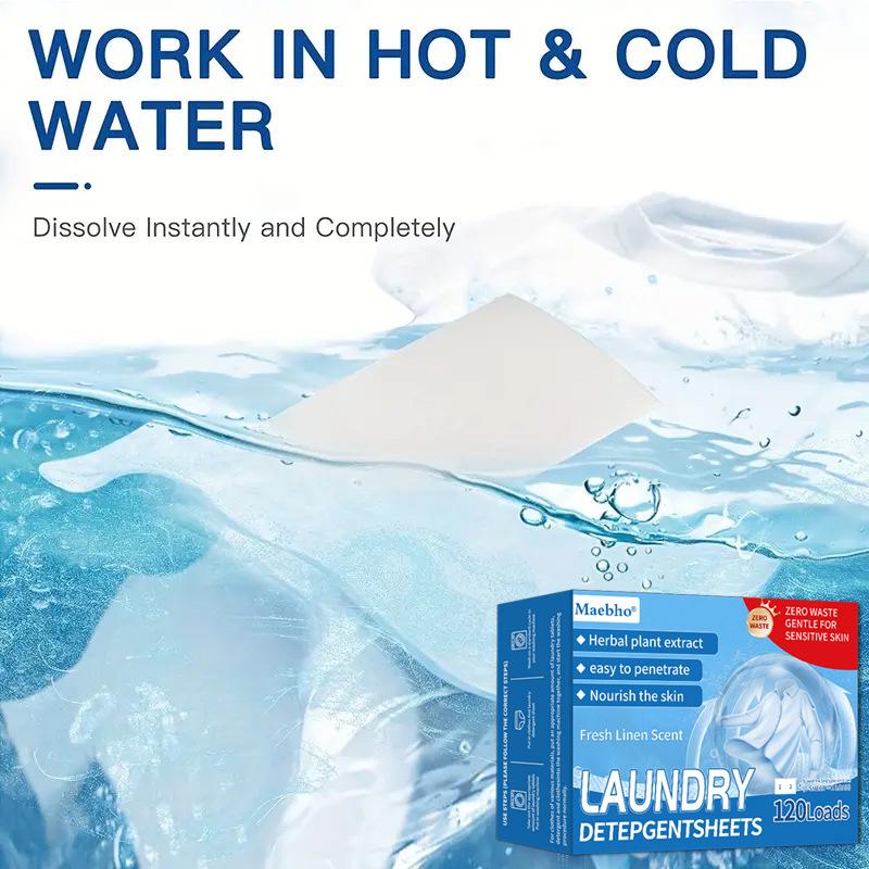 Portable Concentrated Laundry Sheets, Quick-Dissolving Stain Removers with Fresh Linen Scent