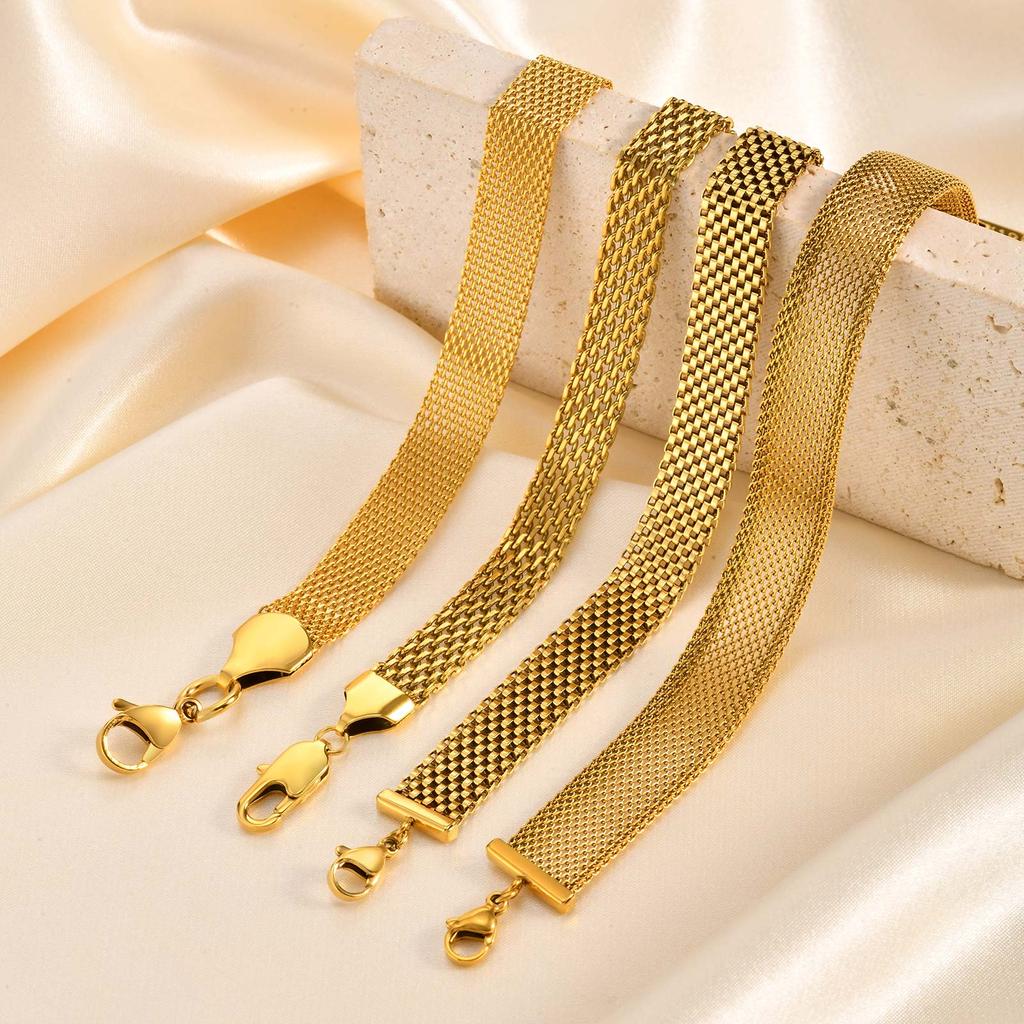 Punk Mesh Strap Chain Bracelet for Women,Stainless Steel Adjustable Chain Bracelets,18K Gold Plated Accessory Gift