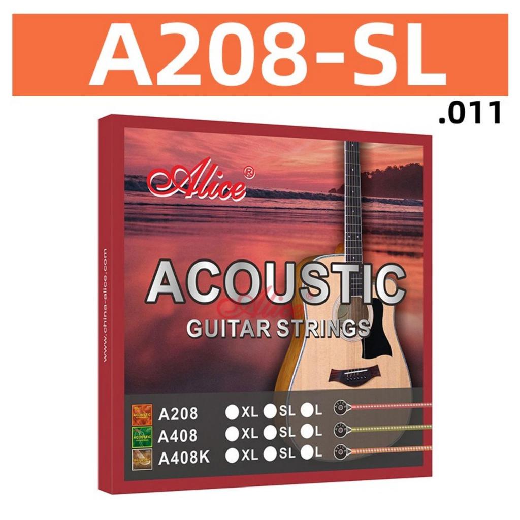 Alice A208SL/L Folk Guitar String Set, .011/.012 Steel Strings for Wooden Guitars