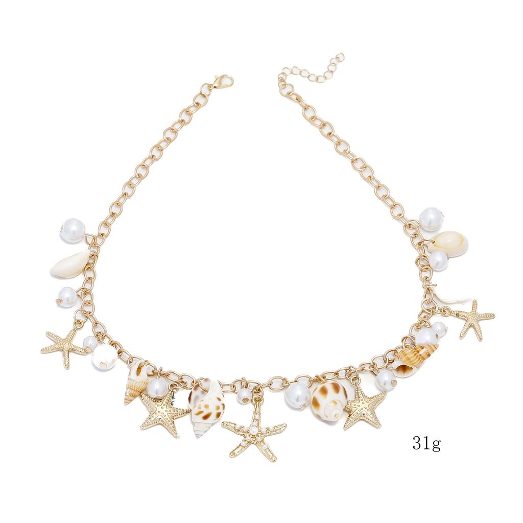 Single-piece beach seashell waist chain, faux pearl, starfish, and conch jewelry, a stylish accessory for beach vacations and pa