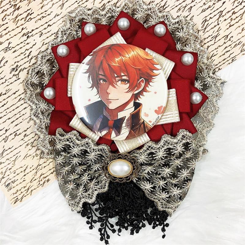 Lace Ribbon Oshikatsu Magnet Otakukatsu 57mm 75mm Rosette Can Badge Rosette/Red [Used]