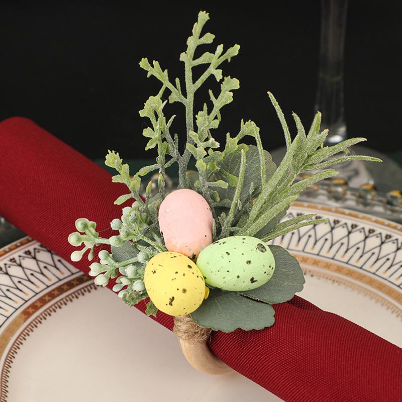 WTEMPO Easter Creative Napkin Rings Handmade Rabbit Wooden Rings Napkin Buckles Easter Egg Table Decoration Napkin Rings
