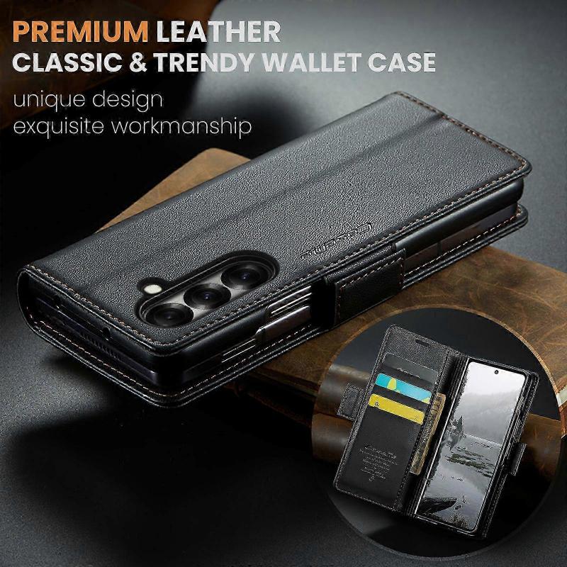 For Samsung Galaxy Z Fold7 5G Case CASEME 023 Series RFID Blocking Leather Wallet Stand Phone Cover Black