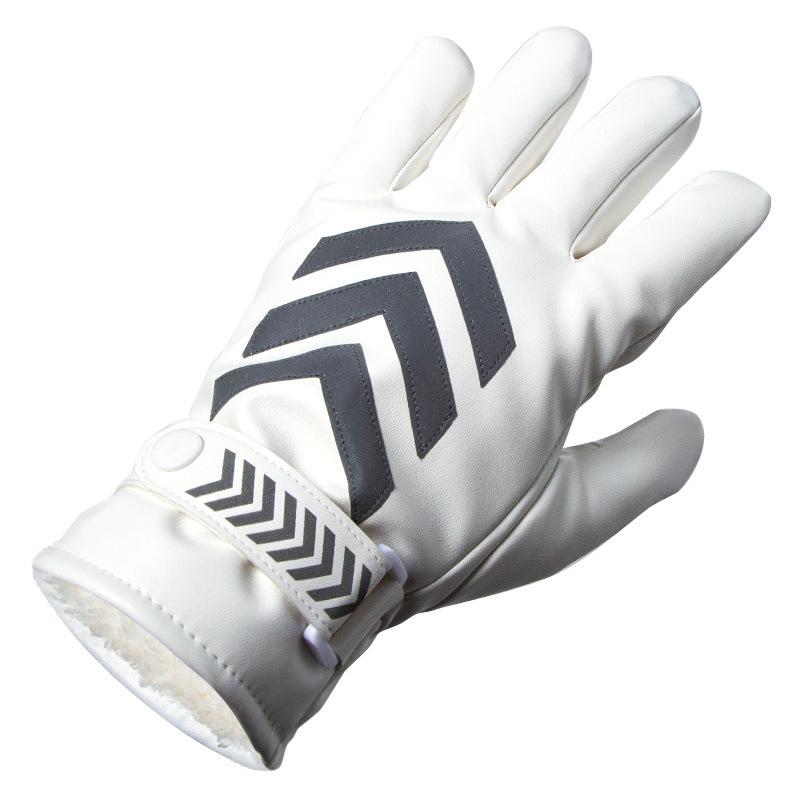 Autumn and Winter Traffic Warm PU Plus Fleece Duty Gloves White Leather Reflective Security Guard Night Patrol Sports Command Riding