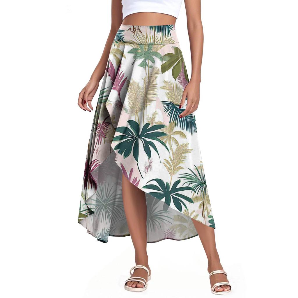 Women's Fashion Casual Printed Slit Ruffle High Waisted Fluttering Shorts Skirt