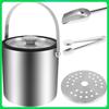 2L Large Capacity Ice Bucket Container Stainless Steel Ice Cube Bucket Double Wall Insulated Ice Bucket