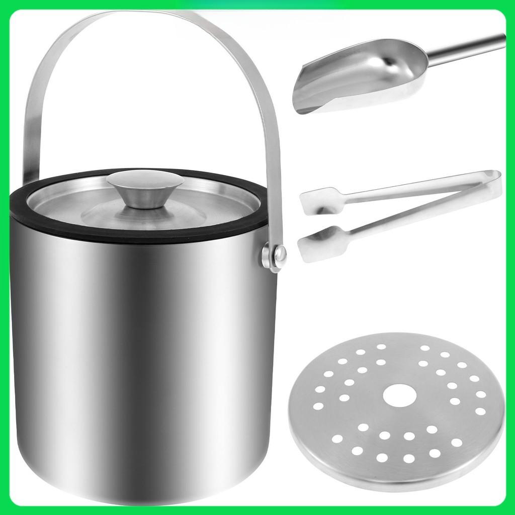 2L Large Capacity Ice Bucket Container Stainless Steel Ice Cube Bucket Double Wall Insulated Ice Bucket