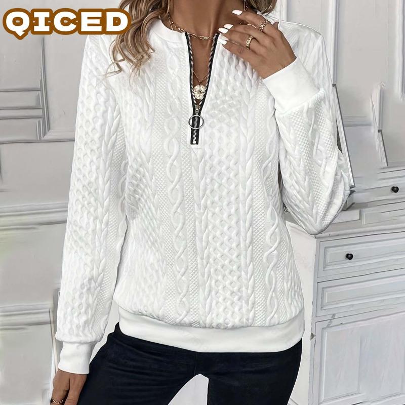 QICED Women's Fashion Casual Solid Color Print Long Sleeve Hoodies & Sweatshirts Unique Design