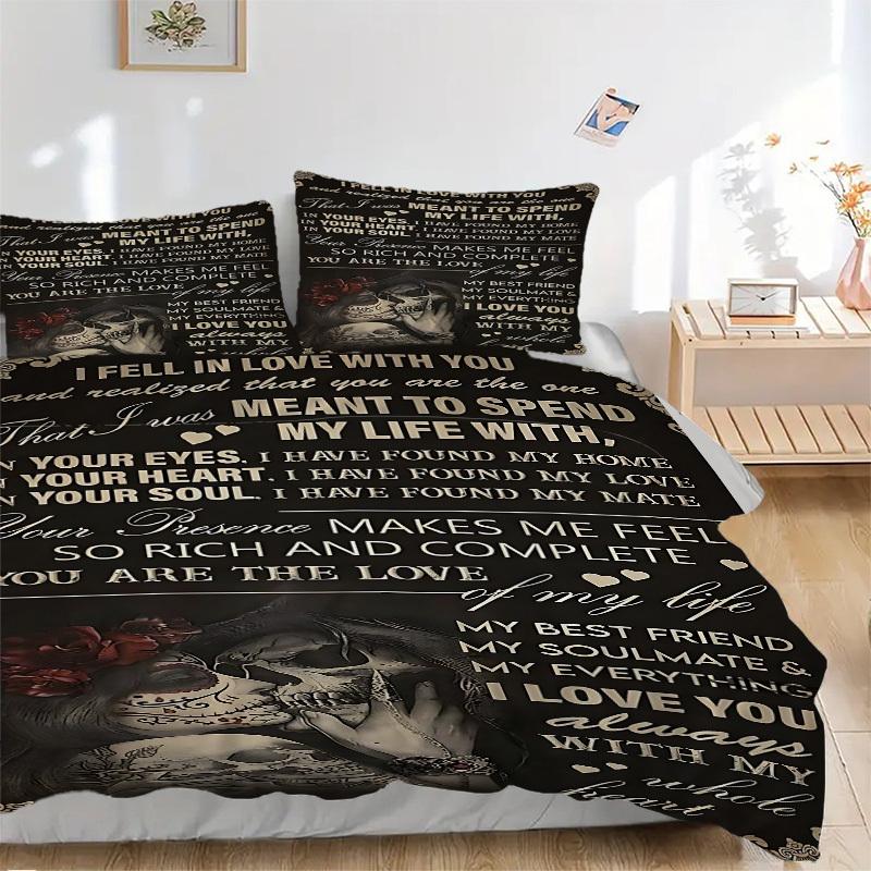 

3PCs Love Quote Poster Design Cover Set, Breathable Fabric, Machine Washable (1 Duvet Cover + 2 Pillowcases) (Without Quilt) yy250911139 135x200cm