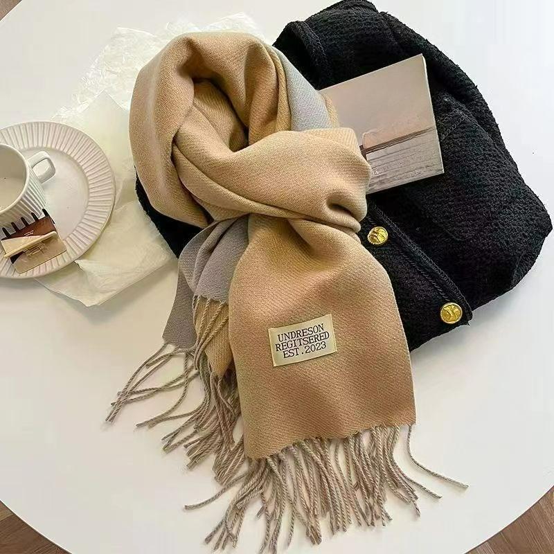 Autumn and Winter Korean Version of The Solid Color Imitation Cashmere Double-sided Tassel Scarf Female Thickened Student Dual-use Shawl Trend