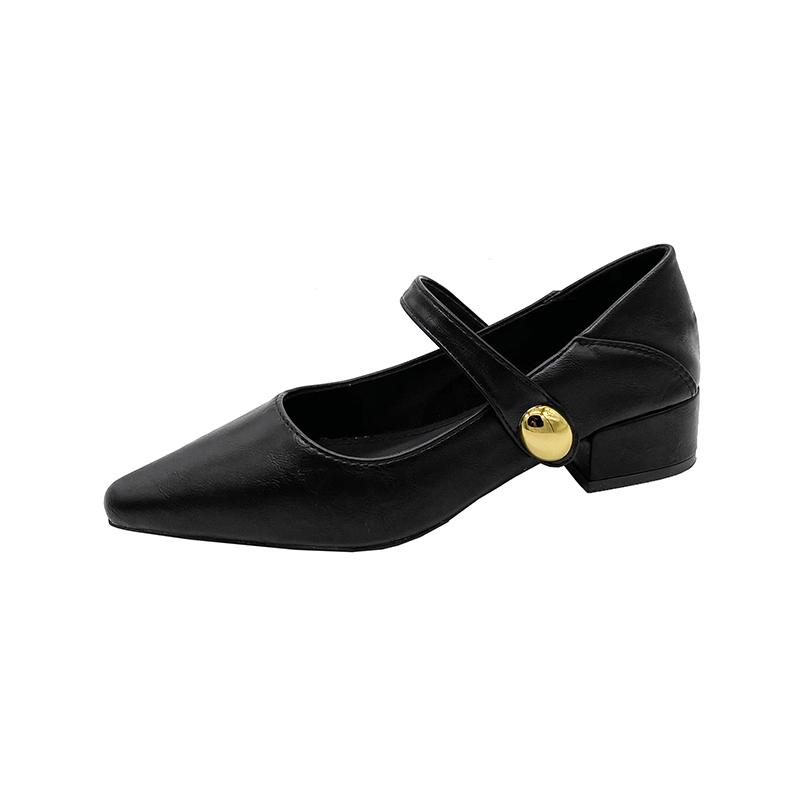 Mode 2025 Retro-Stil Damen Pumps Lässig Schnalle Damen Niedriger Absatz Klassische Schuhe Metallische Dekoration Flacher Ausschnitt Einzelne Schuhe