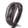 Neuer Stil Herren geflochtenes Vintage Lederarmband mit Zinklegierung Magnetverschluss, mehrlagiges künstlerisches Retro-Armband