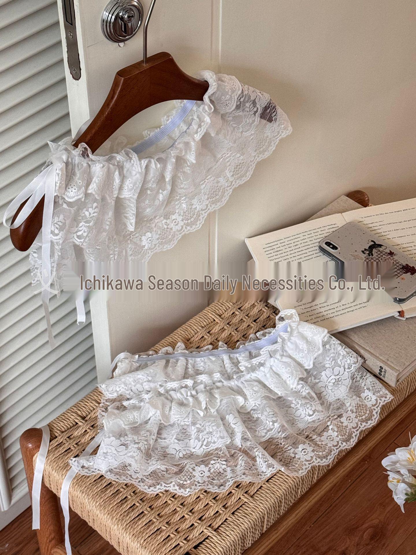 

Юбка миди с баской и кружевной отделкой, с завязкой сбоку One Size белый