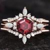 European and American Xiyin Jewelry Popular Rose Gold Three-piece Ring Ruby Jewelry