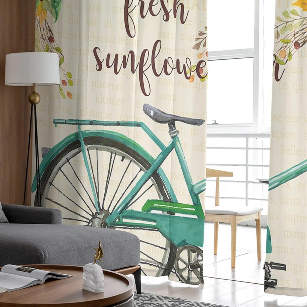 Sunflower Bike Farm Tyll Gardiner för Vardagsrum Kök Sovrum Skir Tyll för Café Hotel Modern Heminredning