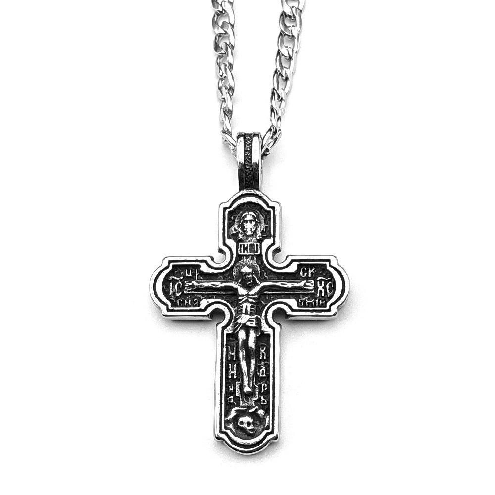 Collar Colgante Cruz Crucifijo de Jesús Ortodoxo Vintage para Mujeres Hombres Cadena de Acero Inoxidable 316L Joyería Amuleto Regalo